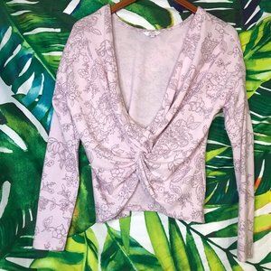 NWOT $36 Candies Junior Medium Pink Purple Faux Wrap Long Sleeve Floral Top